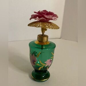HolmSpray Floral Green & Gold 1930’s-40’s Perfume Atomizer decorative floral top